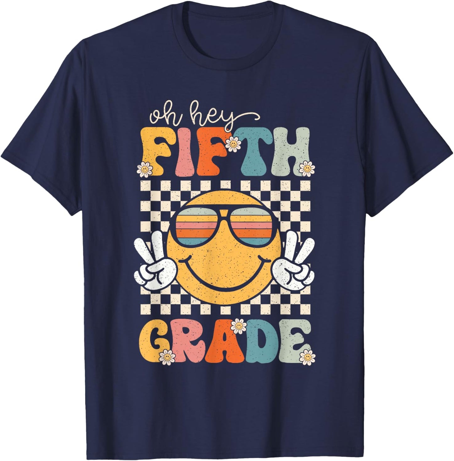 Fifth Grade Oh Hey Smile Retro Back To School 5th Grade T-Shirt - T-Shirt | Navy