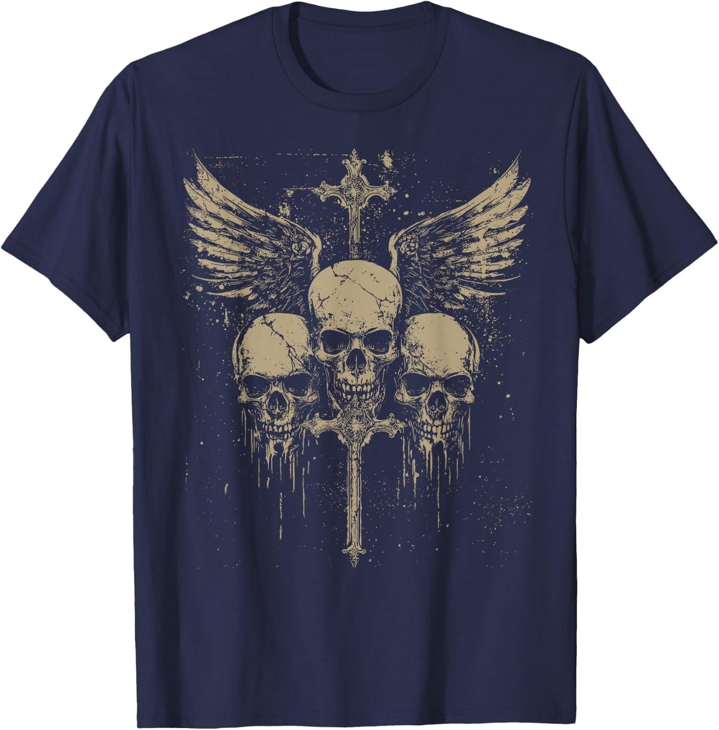 Skull Cross Y2K Grunge Aesthetic Old Goth Skull Cross Gothic , black T-Shirt - T-Shirt | Navy