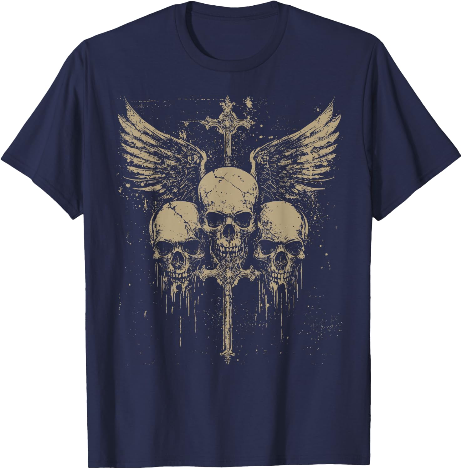 Skull Cross Y2K Grunge Aesthetic Old Goth Skull Cross Gothic , black T-Shirt - T-Shirt | Navy