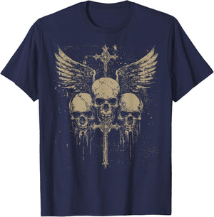 Skull Cross Y2K Grunge Aesthetic Old Goth Skull Cross Gothic , black T-Shirt - T-Shirt | Navy
