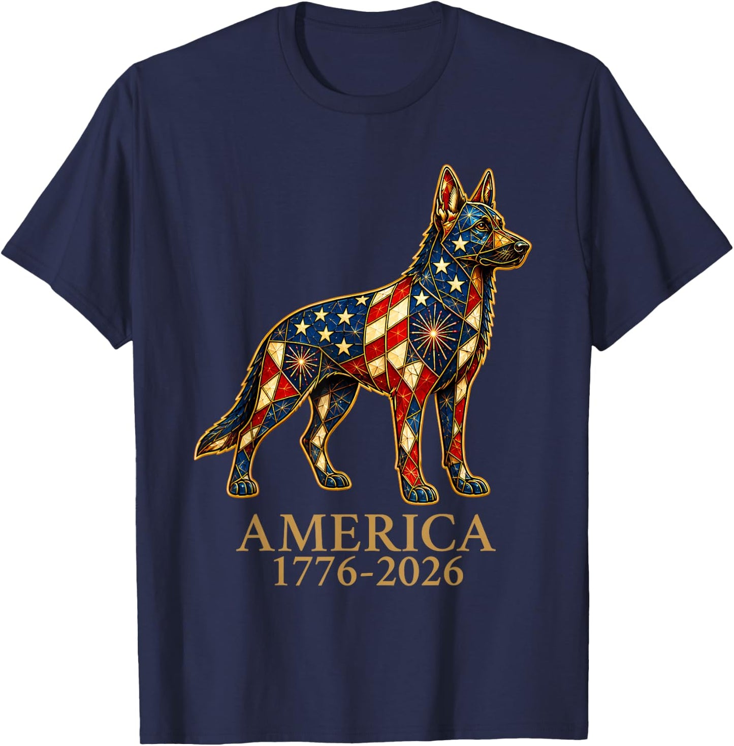 America 1776-2026 German Shepherd Patriotic US Flag USA T-Shirt - T-Shirt | Navy