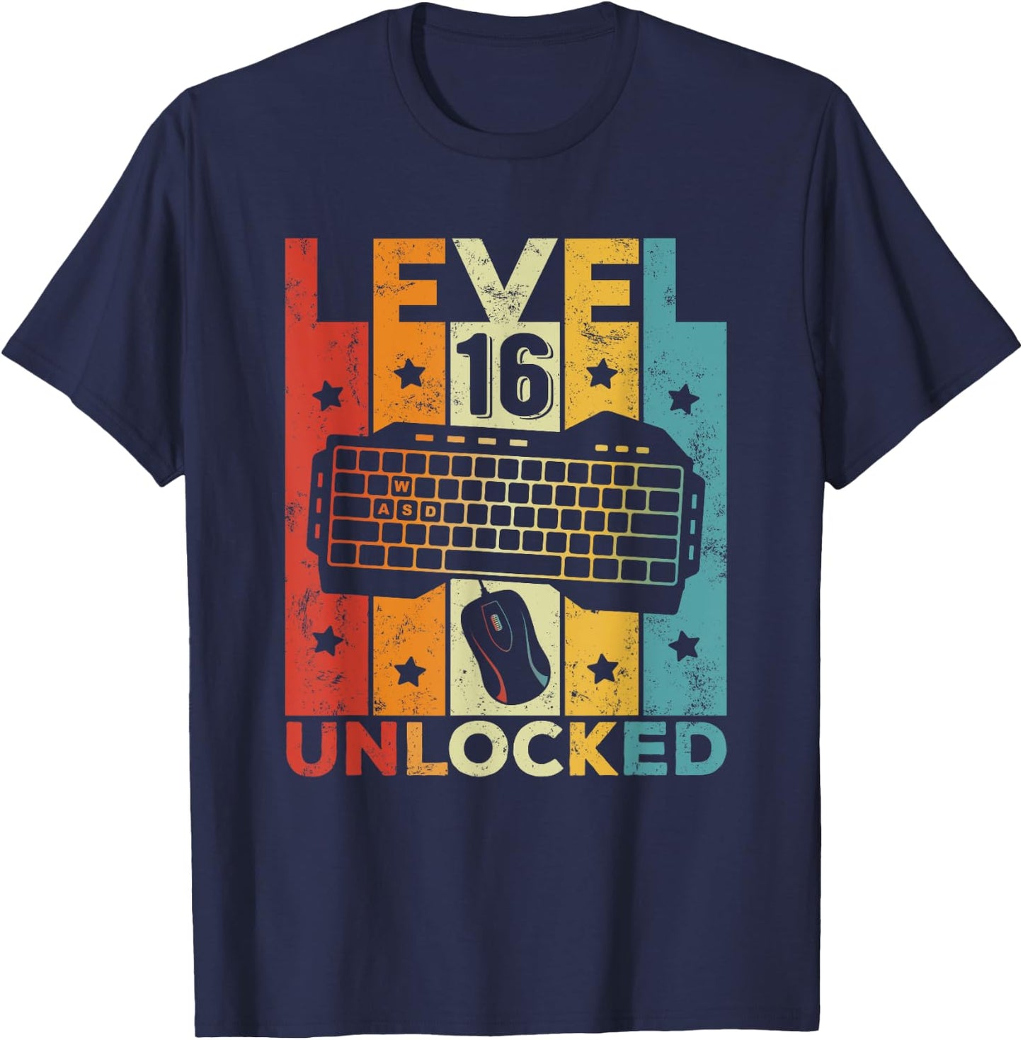 Level 16 Unlocked Gaming Keyboard 16 Birthday Boy Girl Gamer T-Shirt - T-Shirt | Navy