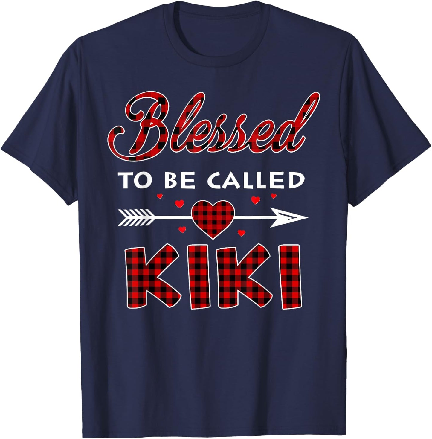 Blessed To Be Called Kiki Plaid Christmas Thanksgiving T-Shirt - T-Shirt | Navy