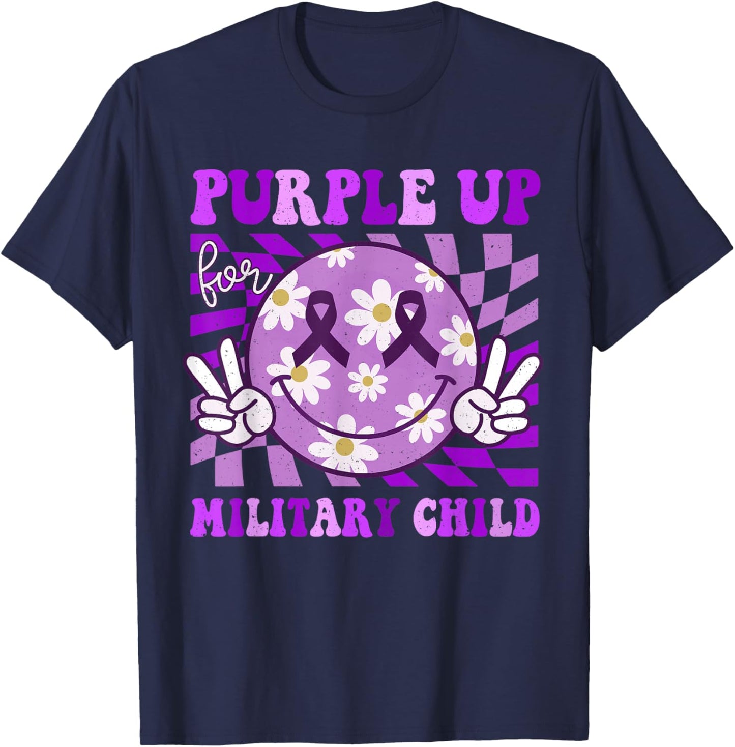 Purple Up for Military Kids Smile Face Military Child Month T-Shirt - T-Shirt | Navy