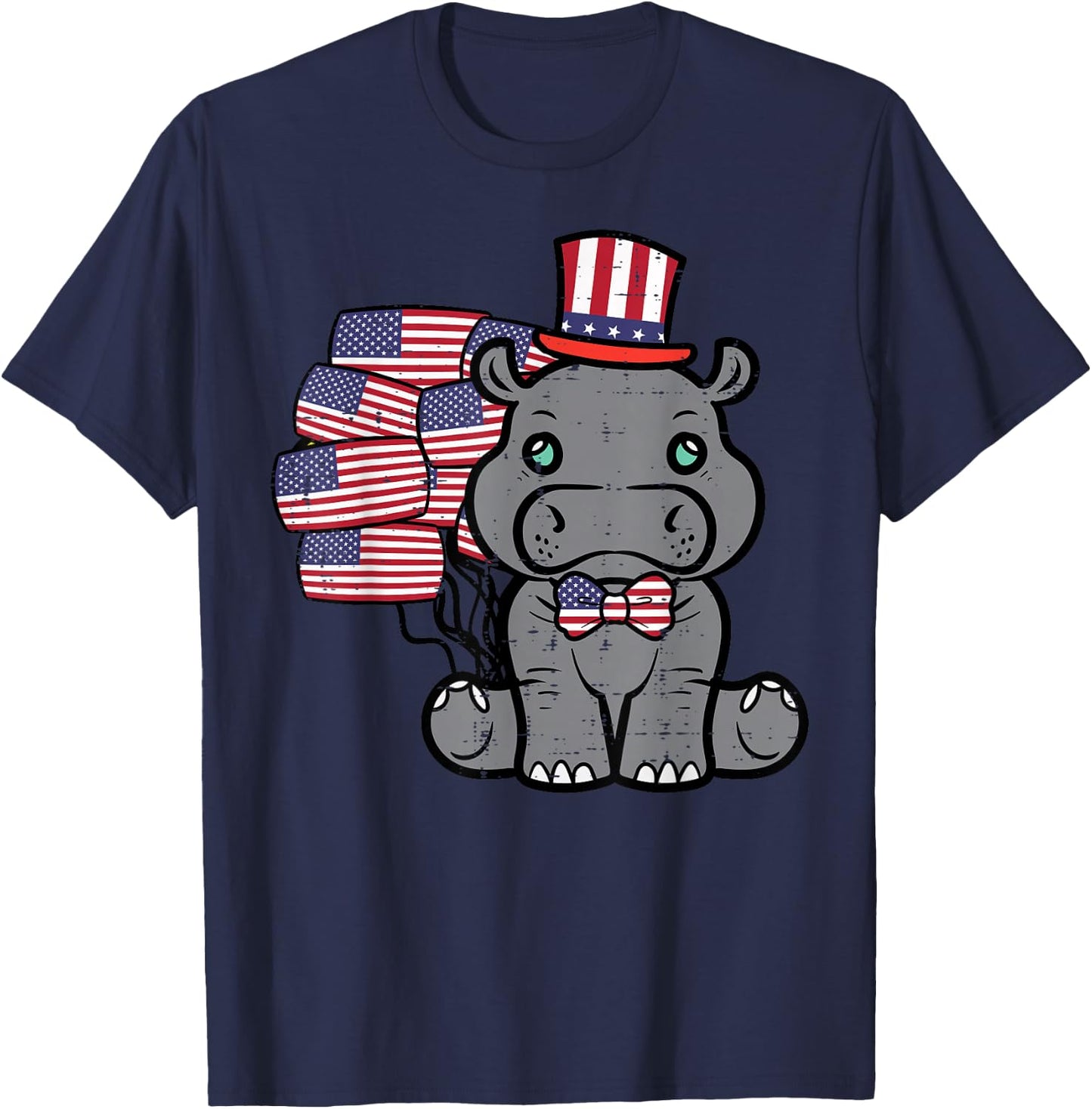 4th Of July Hippo US Flags Patriot Women Girls Boys Kids Men T-Shirt - T-Shirt | Navy