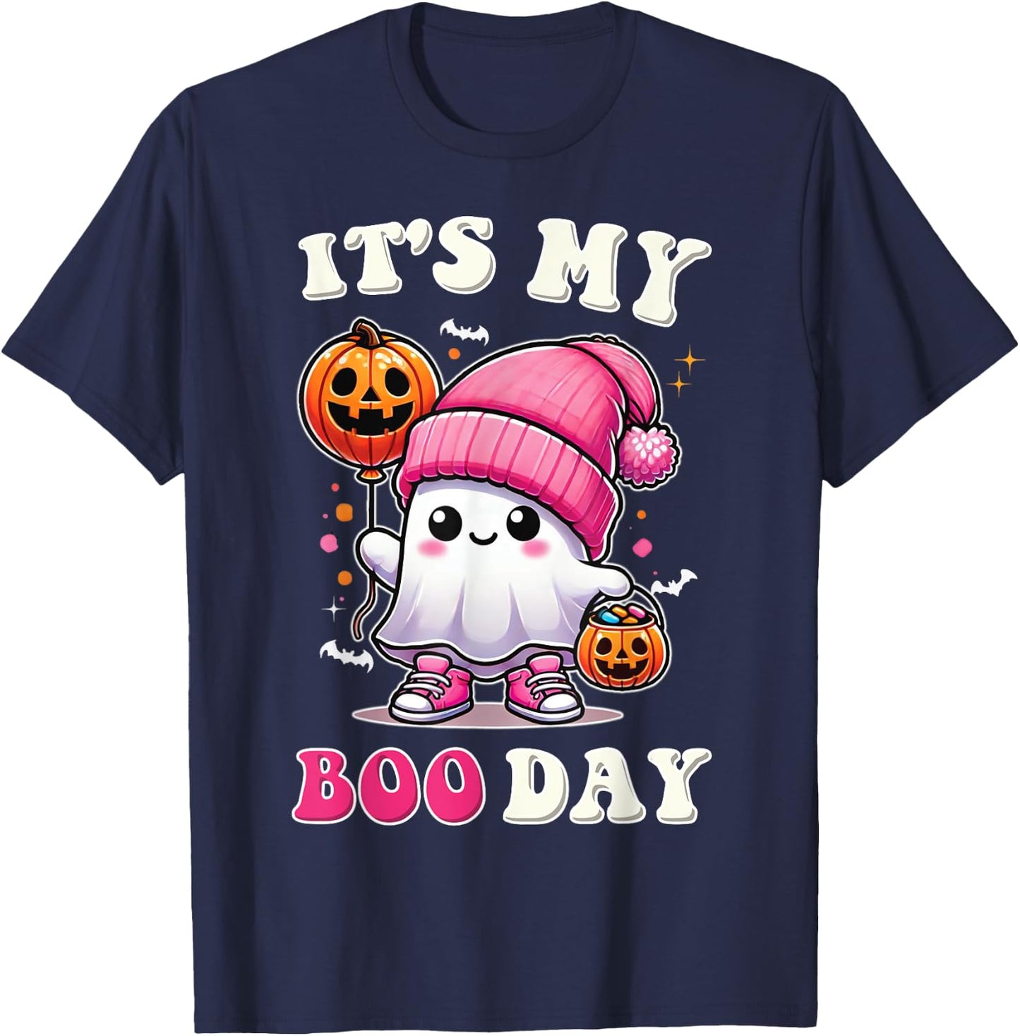 Its My Boo Day , Cute Halloween Birthday Ghost Girl Kids T-Shirt - T-Shirt | Navy