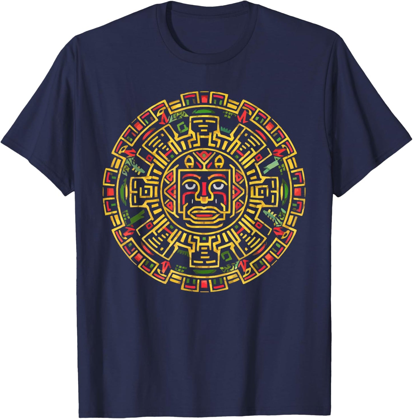 Aztec Calendar Mayan Indigenous Mexican Aztec Jaguar T-Shirt - T-Shirt | Navy
