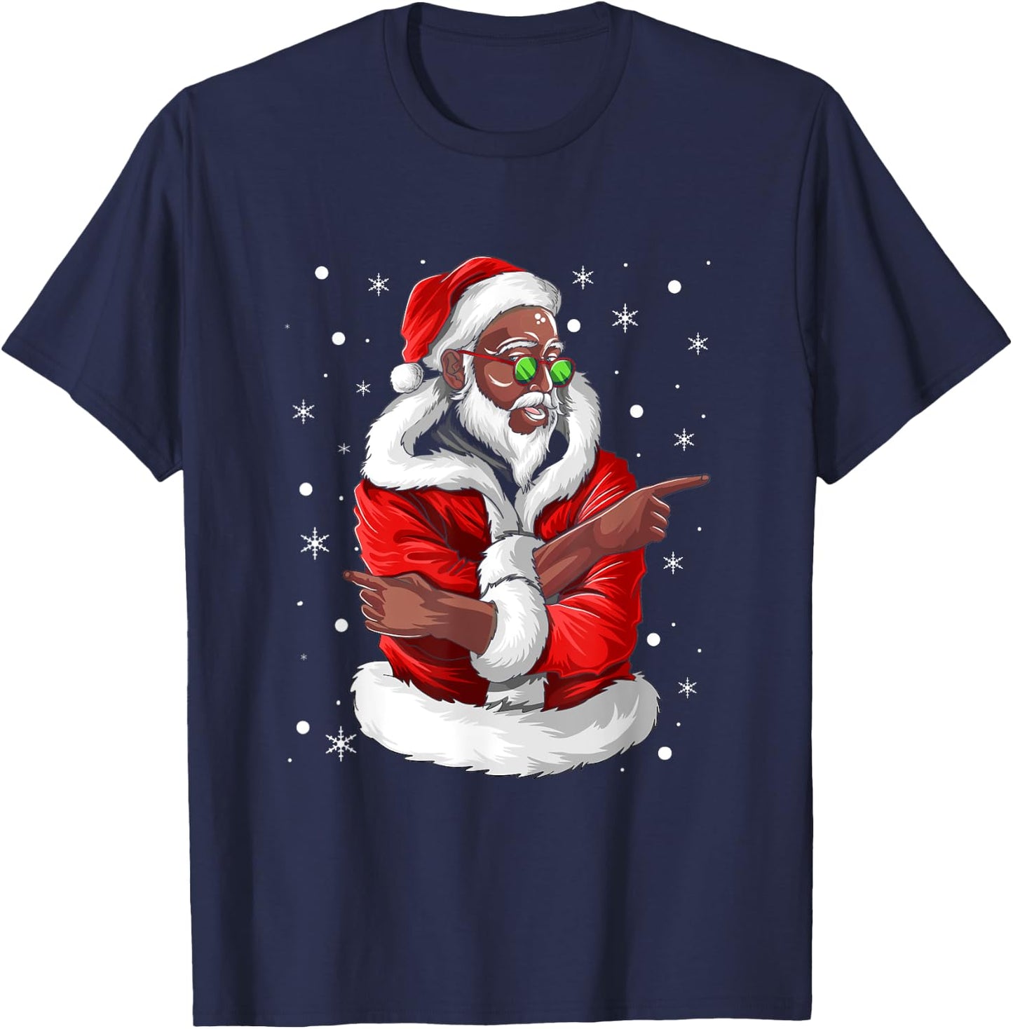 African American Santa Christmas Pajama Cool Black X-Mas T-Shirt - T-Shirt | Navy