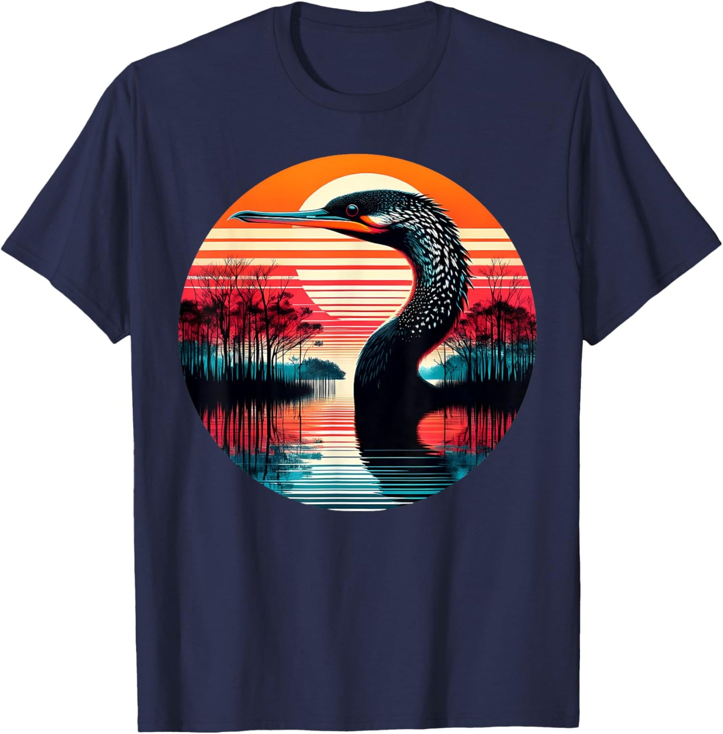 Anhinga Bird Sunset Retro Style Safari Vintage 70s T-Shirt - T-Shirt | Navy