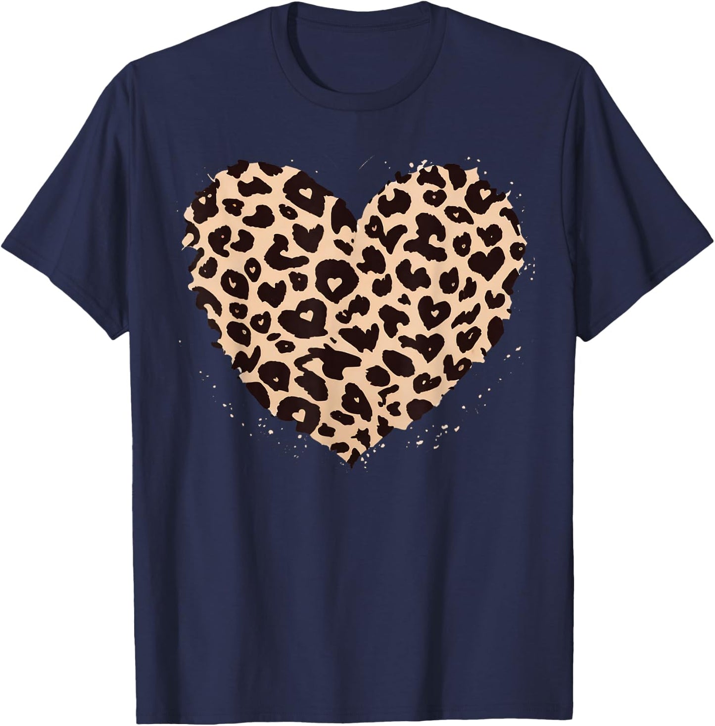 Cheetah Leopard Heart Girls Animal Print , black T-Shirt - T-Shirt | Navy