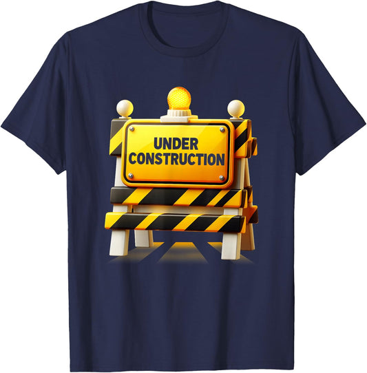 Luminous Yellow Construction Sign with Warning Light T-Shirt - T-Shirt | Navy