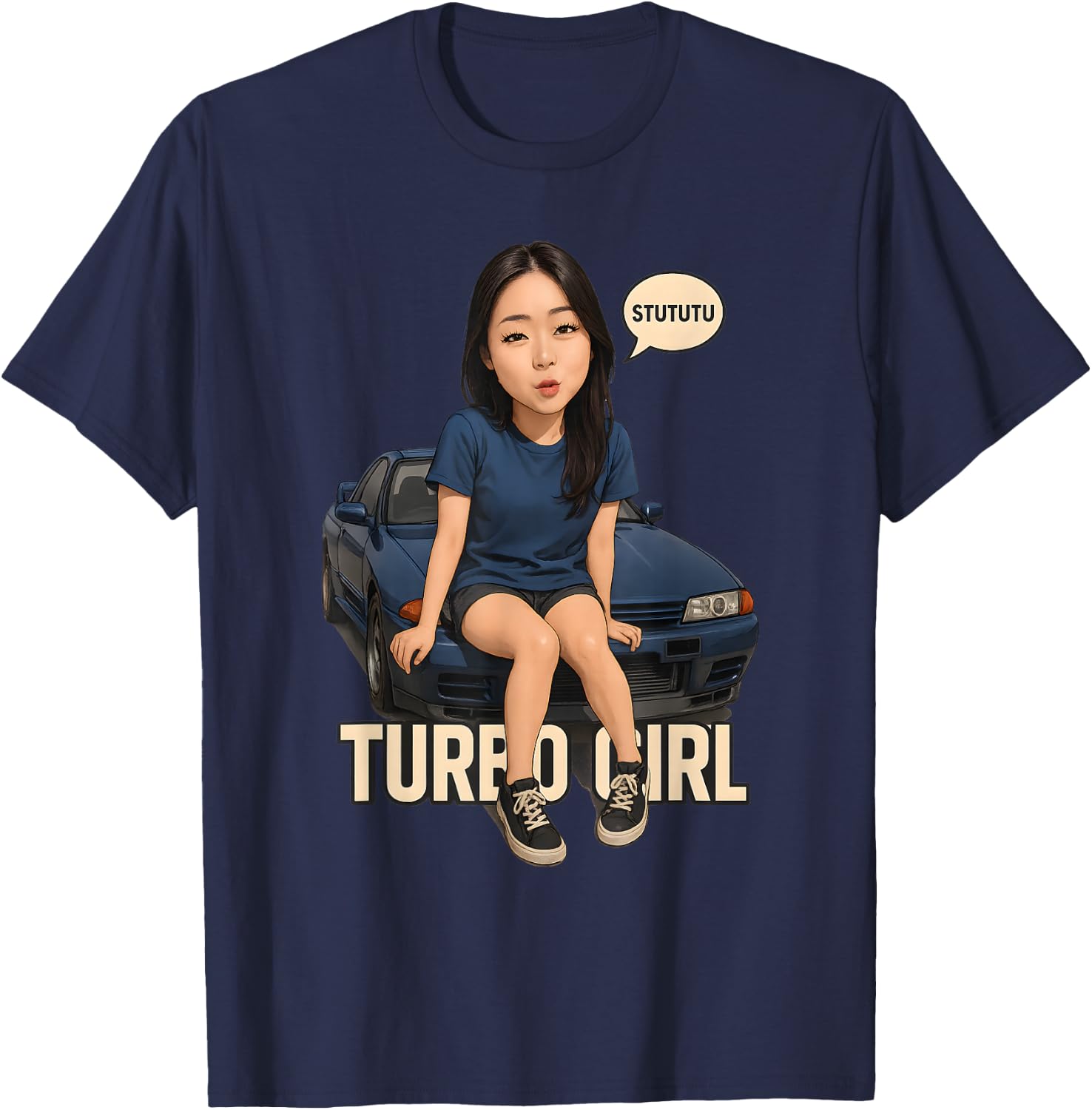 Turbo Girl Stututu Shirt JDM Tuner CONRAIMENT Design T-Shirt - T-Shirt | Navy