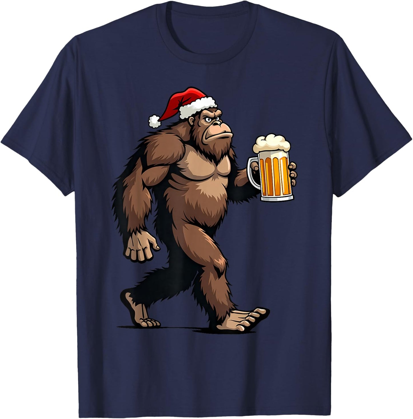 Bigfoot Christmas Funny Beer Lover Santa Sasquatch Drinking T-Shirt - T-Shirt | Navy