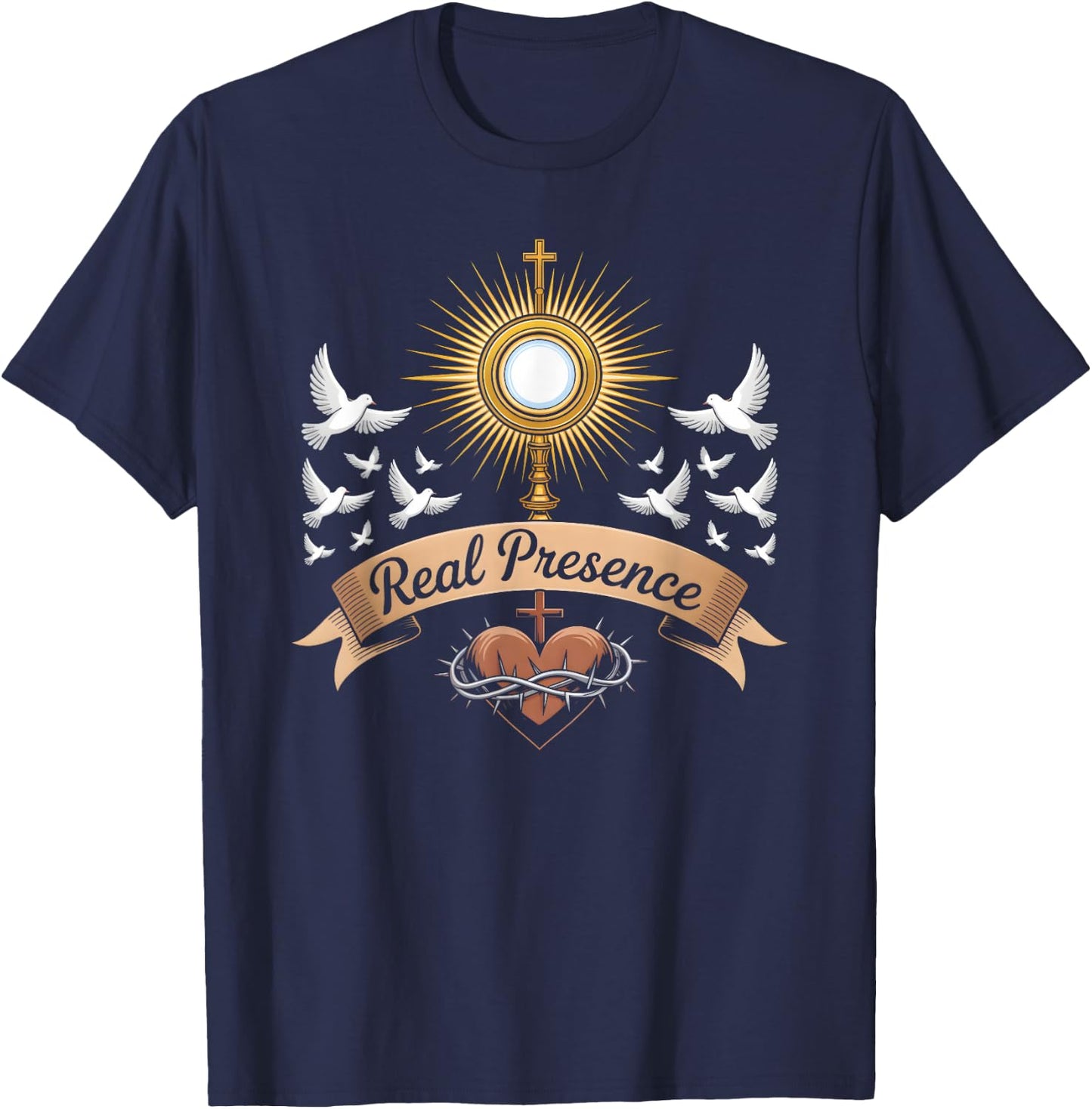 Real Presence Monstrance Jesus Holy Communion T-Shirt - T-Shirt | Navy