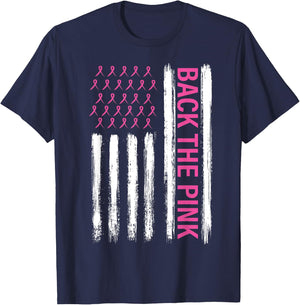 Back The Pink Breast Cancer Awareness Flag Awareness T-Shirt - T-Shirt | Navy