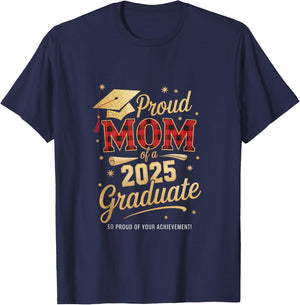 Proud Mom of A 2025 Graduate Mom Graduation Leopard Plaid T-Shirt - T-Shirt | Navy