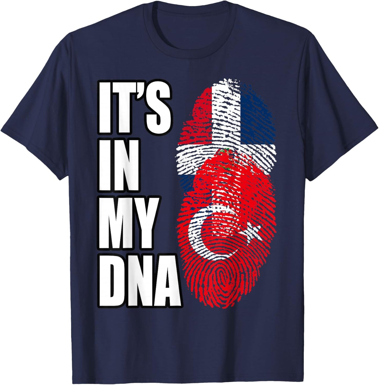 Turkish and Dominican Mix Heritage DNA Flag T-Shirt - T-Shirt | Navy