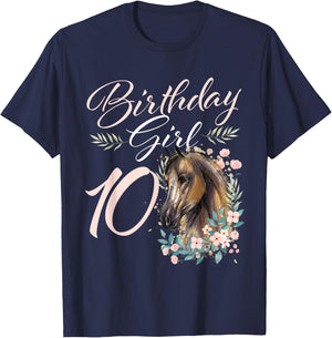 10th Birthday Girl Horse Lover 10 Years Old Bday T-Shirt - T-Shirt | Navy
