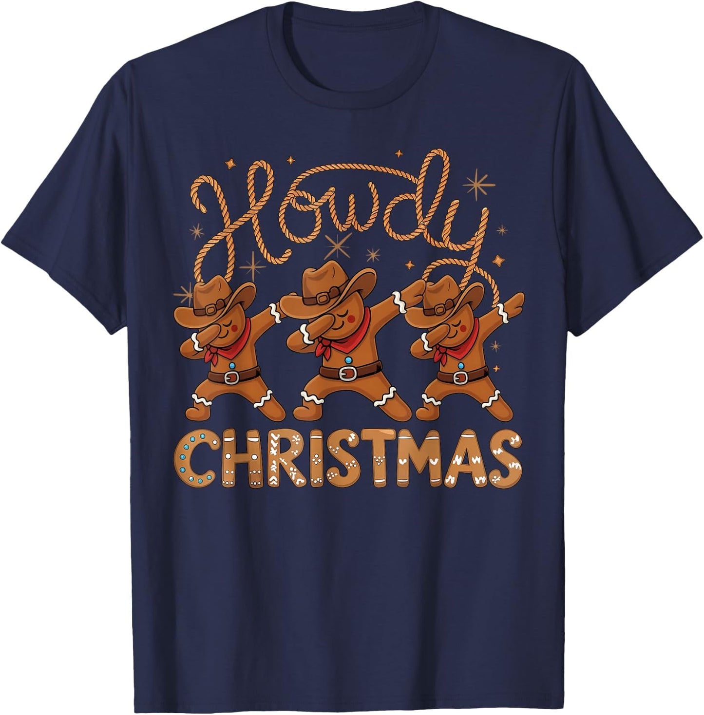 Howdy Christmas Cowboy Gingerbread Dabbing Xmas Men Boy T-Shirt - T-Shirt | Navy