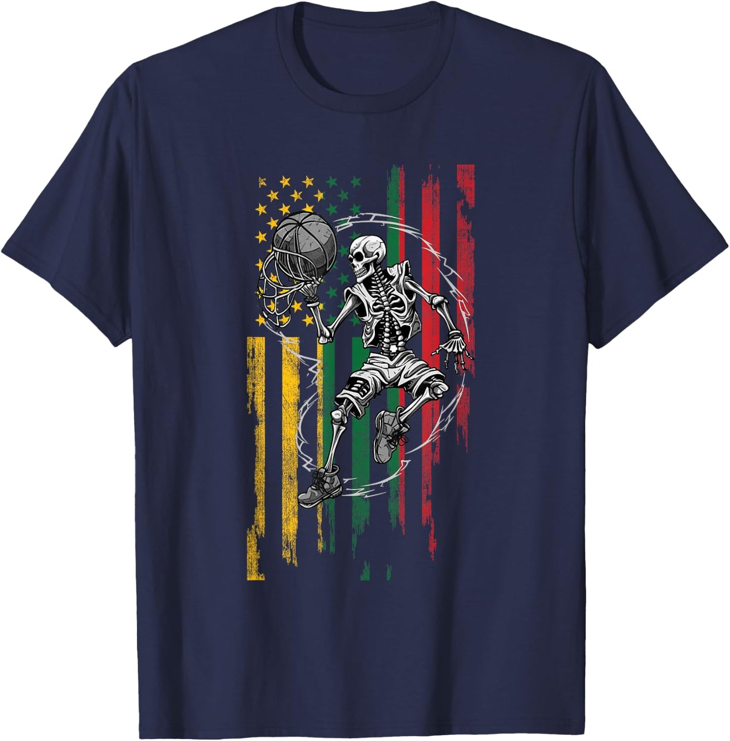 Lithuanian American Flag Skeleton Playing Basketball T-Shirt - T-Shirt | Navy