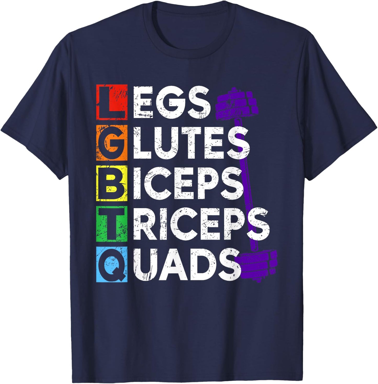 Retro Legs Glutes Biceps Triceps Quads Gym Lover LGBTQ Pride T-Shirt - T-Shirt | Navy