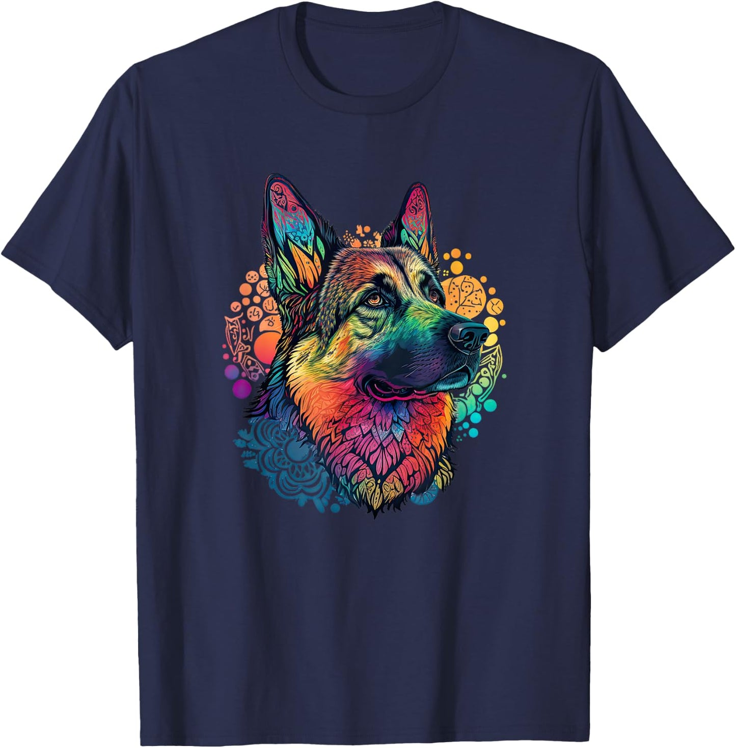 Funny German shepherd Dog Hippie Mandala T-Shirt - T-Shirt | Navy