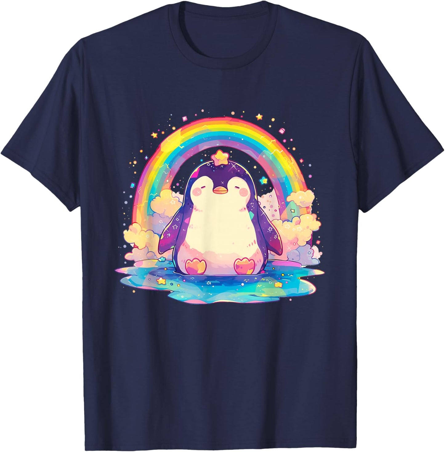 Penguin Rainbow - Penguin Kawaii T-Shirt - T-Shirt | Navy
