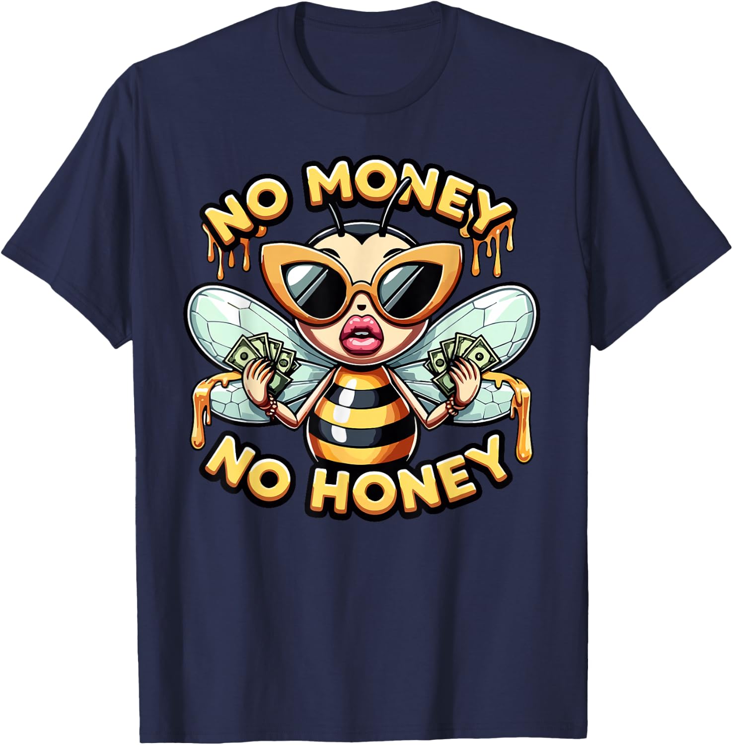 Funny Retro Bee Black Queen, No Money No Honey, Women's T-Shirt - T-Shirt | Navy