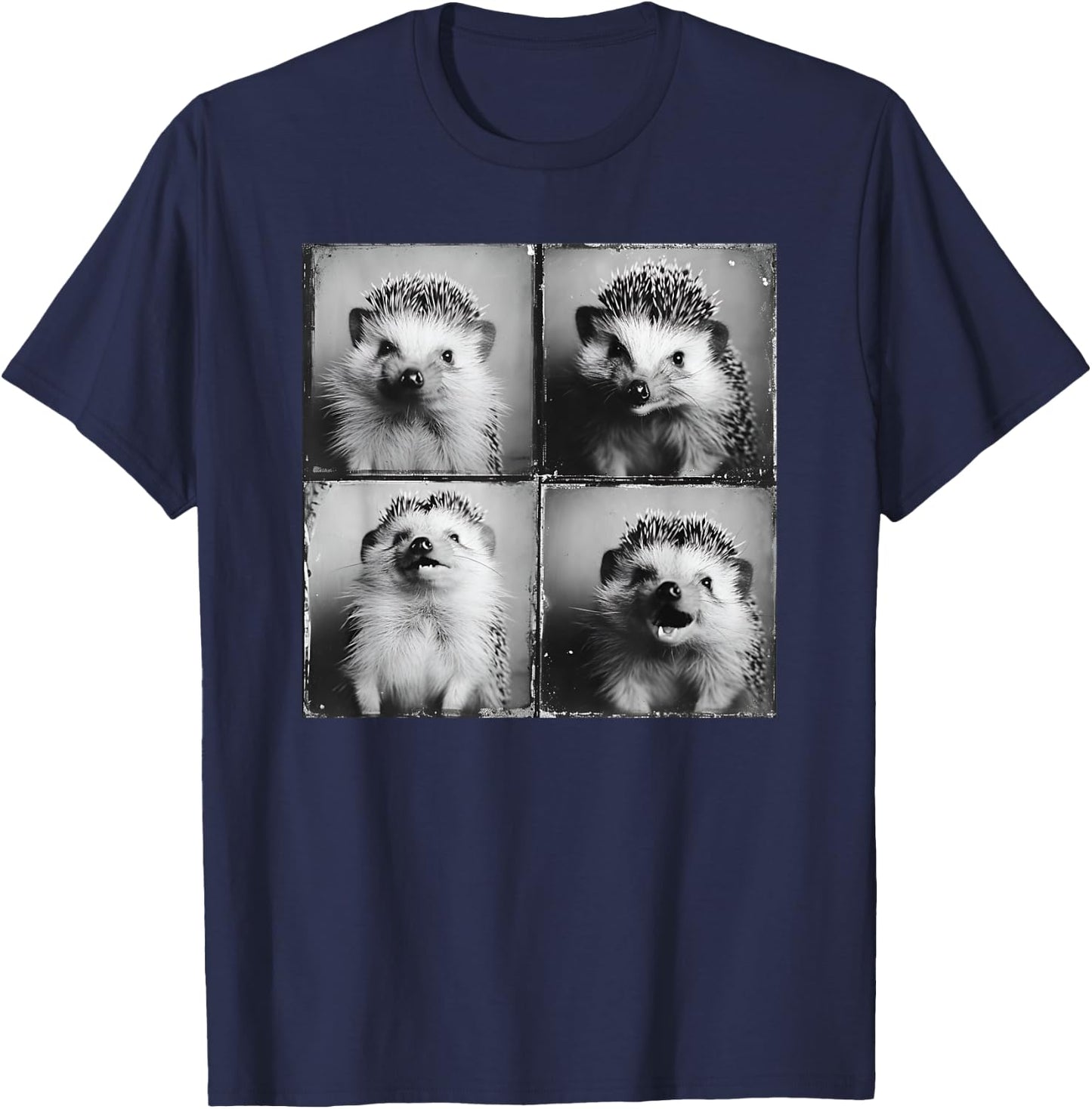 Smiling Hedgehog Face Happy Hedgie Photo Funny Nature Animal T-Shirt - T-Shirt | Navy