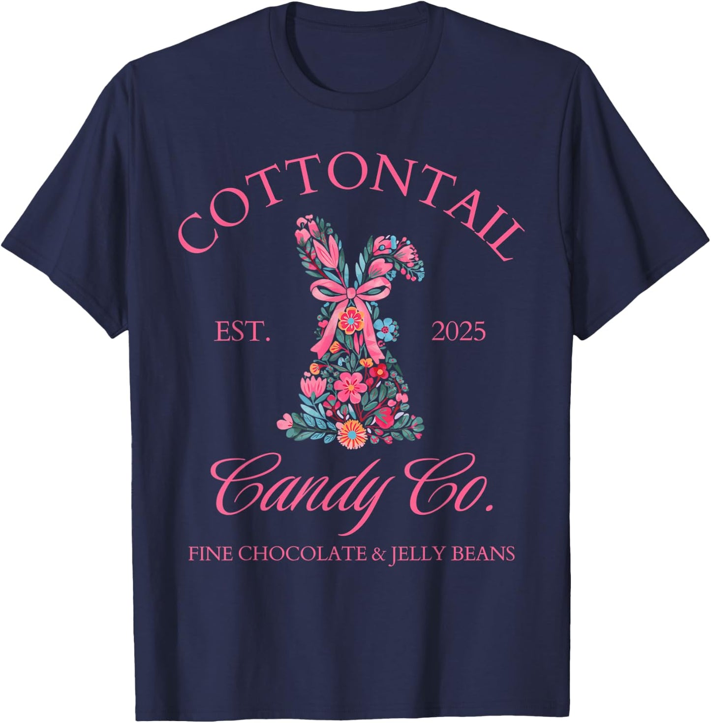 Easter Bunny Cottontail Coquette Bow Floral Girls Top T-Shirt - T-Shirt | Navy