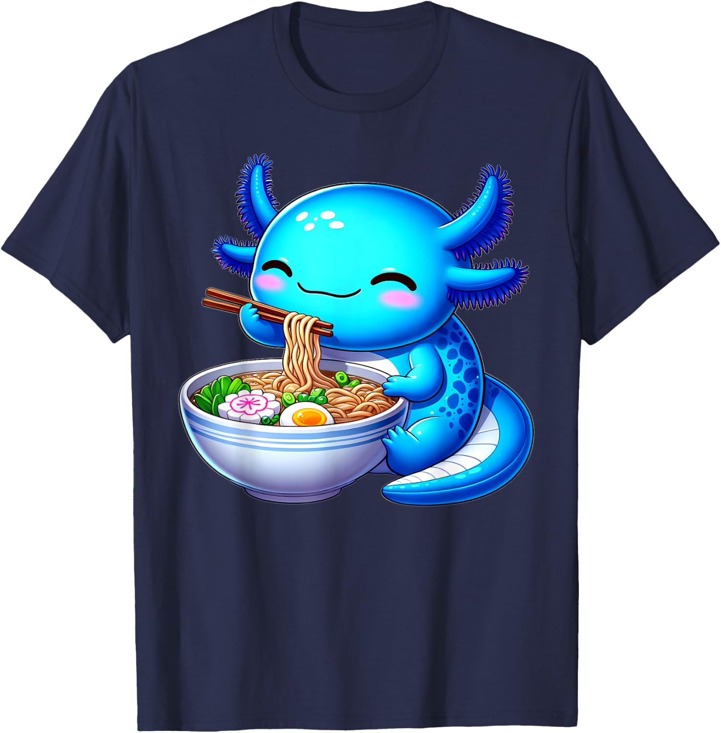 Anime Kawaii Axolotl Food Ramen Noodles Kids Teen Girls Boy , black T-Shirt - T-Shirt | Navy