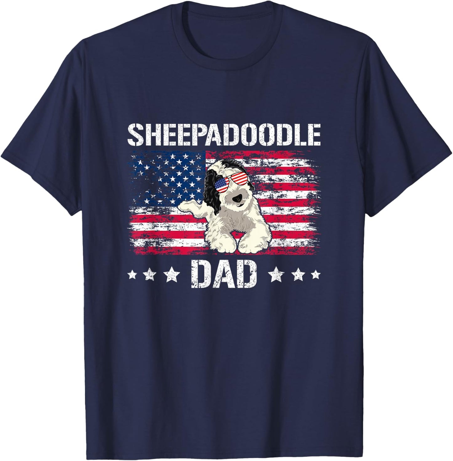 American Flag Doodle Dog Sheepadoodle Dad T-Shirt - T-Shirt | Navy
