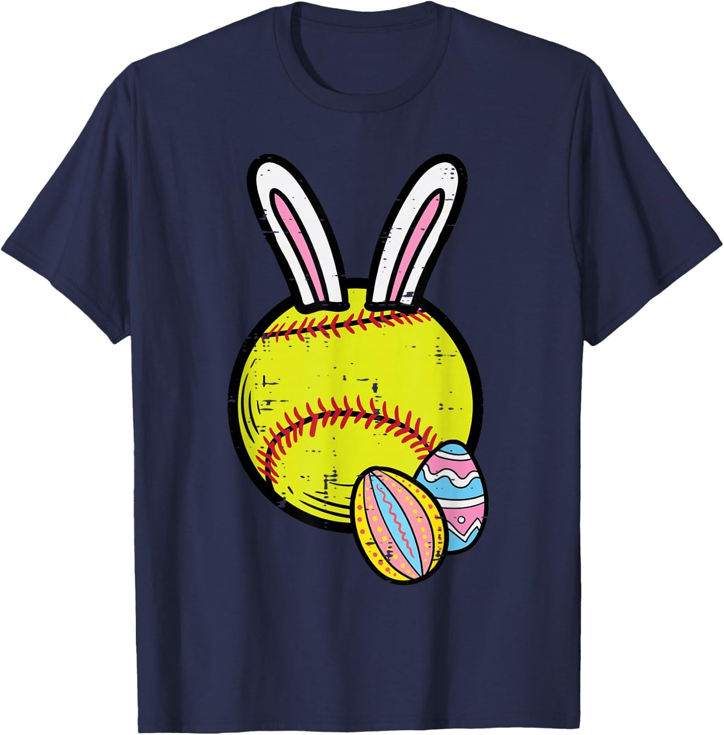 Easter Softball Bunny Sports Player Men Mom Women Girls Kids T-Shirt - T-Shirt | Navy