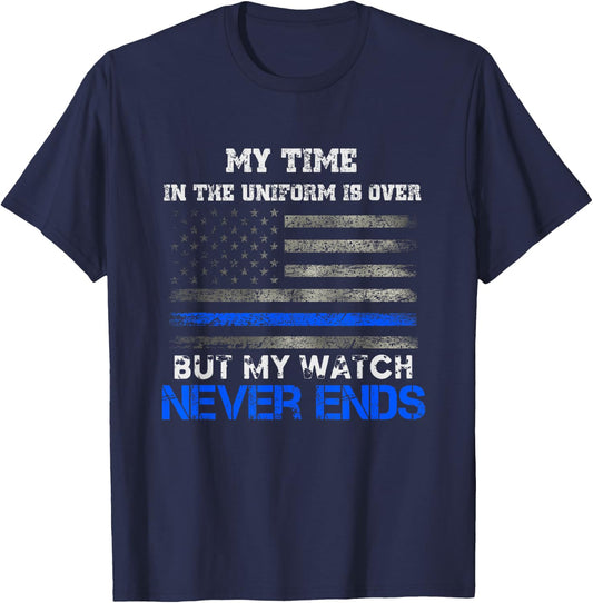 Retired Police Officer - US Flag Thin Blue Line - Patriotic T-Shirt - T-Shirt | Navy