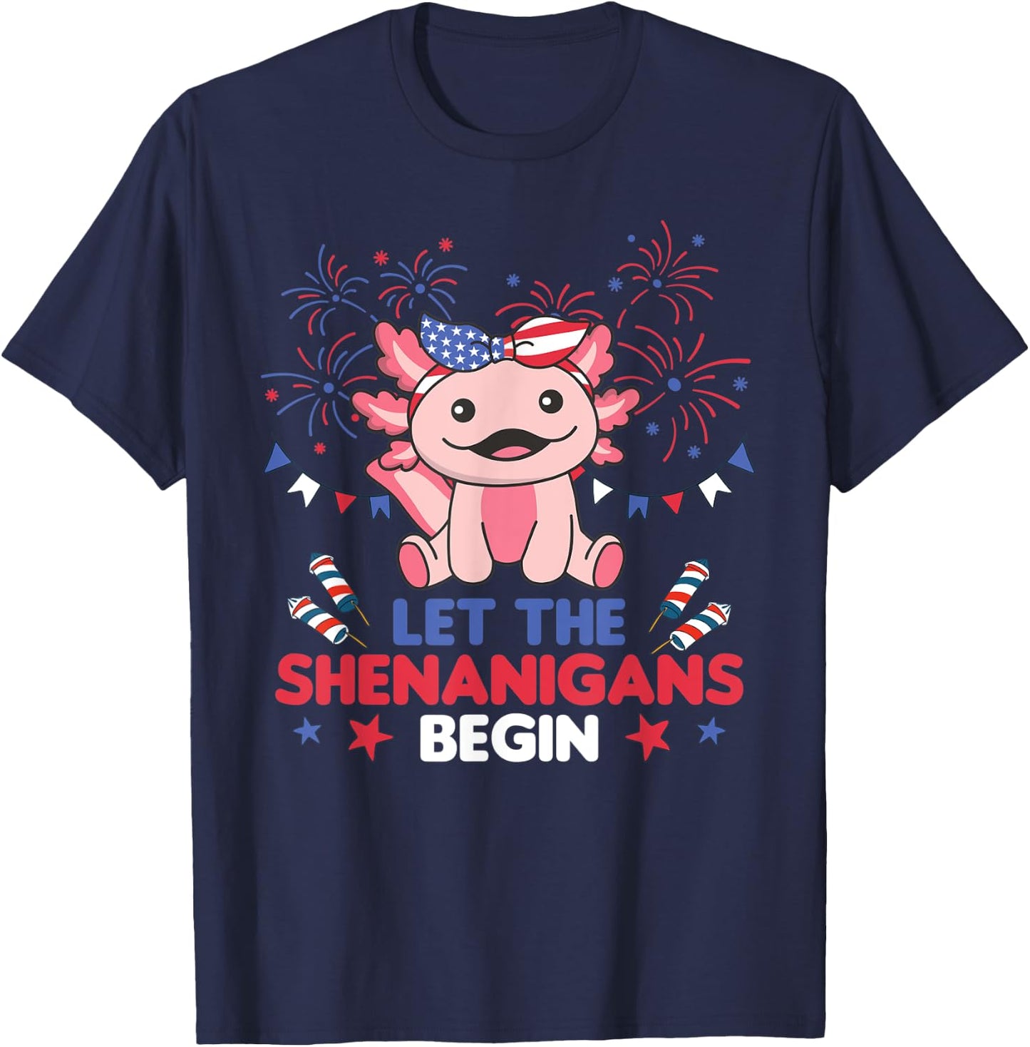 4th Of July American Axolotl For Kids Cute Usa Axolotl T-Shirt - T-Shirt | Navy