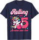 Rolling Into 5 Awesome Since 2021 Unicorn Bowling T-Shirt - T-Shirt | Navy