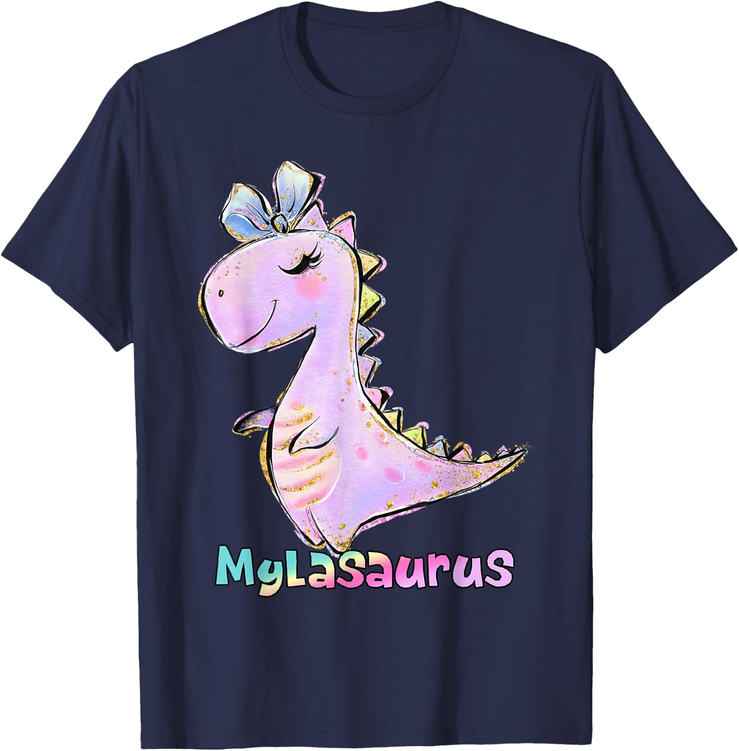 Myla Shirt Girl Dinosaur Birthday Party Name Mylasaurus T-Shirt - T-Shirt | Navy
