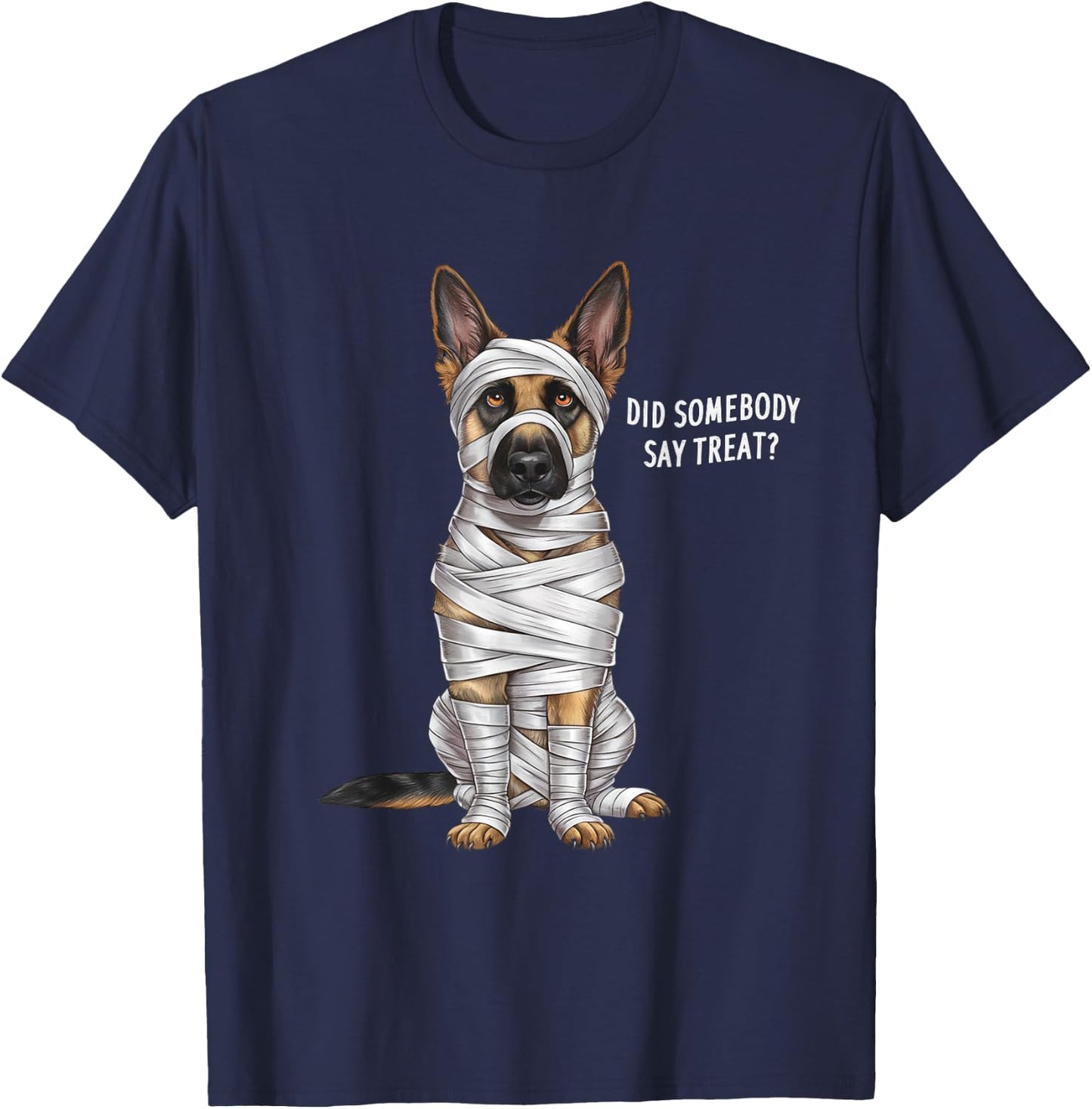 German Shepherd Mummy Halloween Dog T-Shirt - T-Shirt | Navy