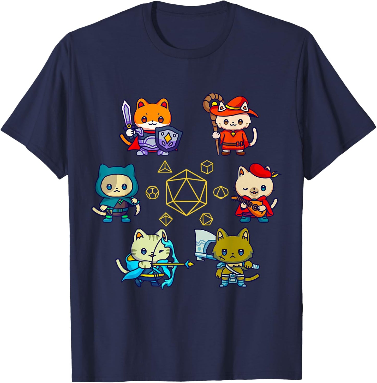 RPG Dice Game for Cat Nerdy D20 Gamer Geek Cats Men, Women, Children , Black, S T-Shirt - T-Shirt | Navy