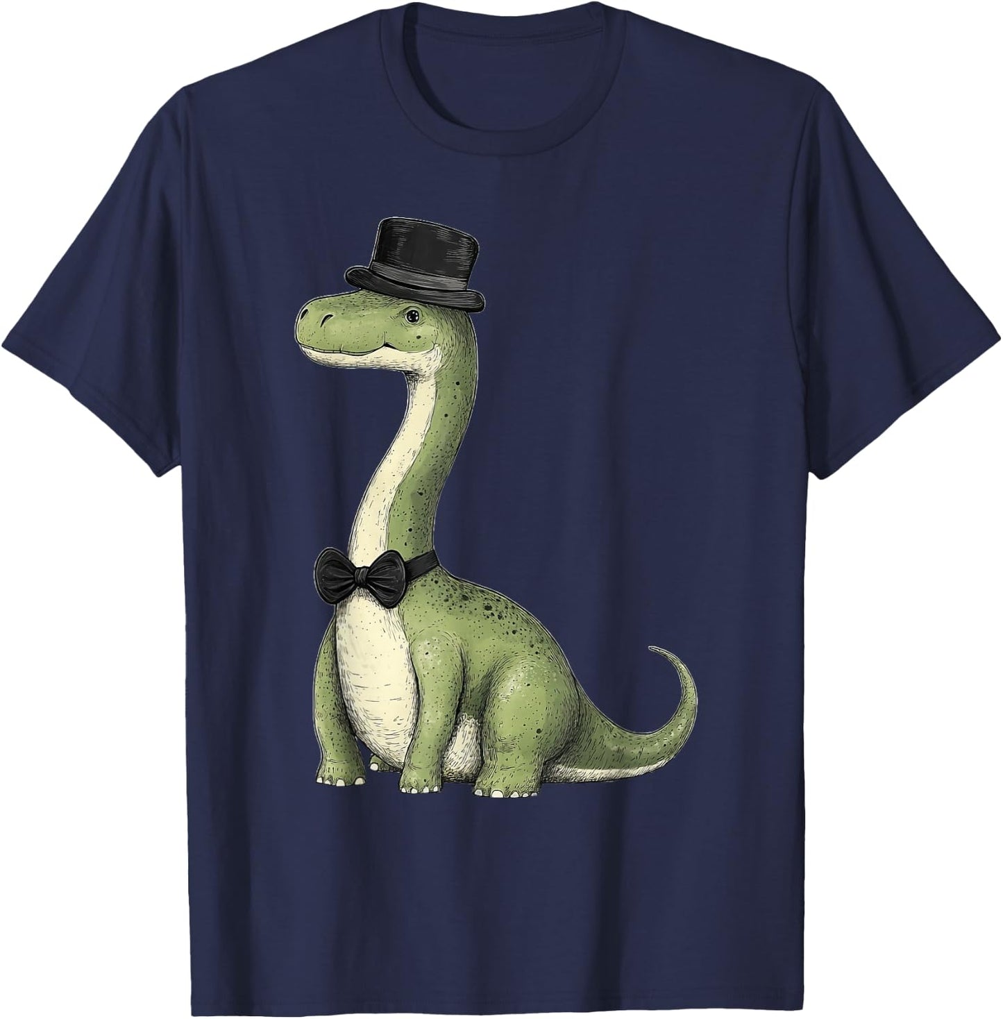 Brachiosaurus Dinosaur Wearing A Hat And Bowtie T-Shirt - T-Shirt | Navy