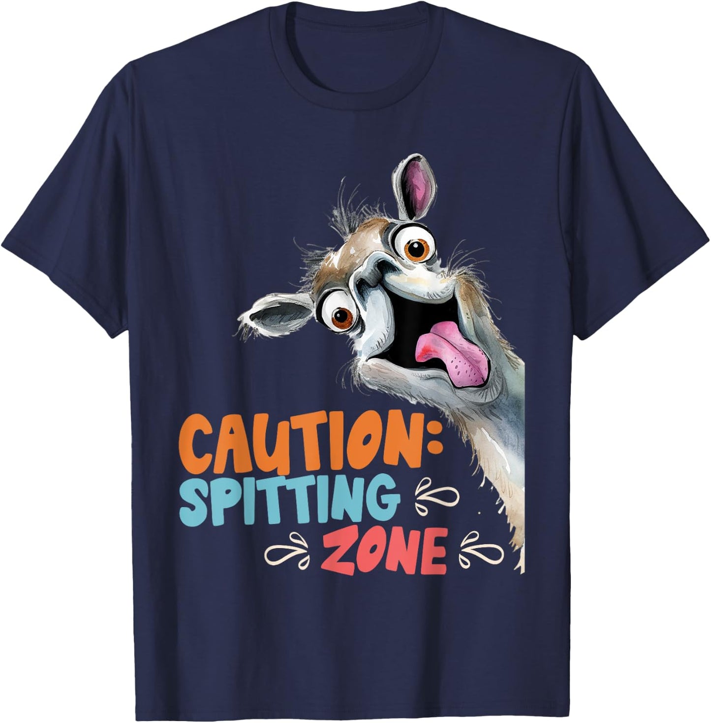 Lama CAUTION SPITTING ZONE Funny Alpaca T-Shirt - T-Shirt | Navy