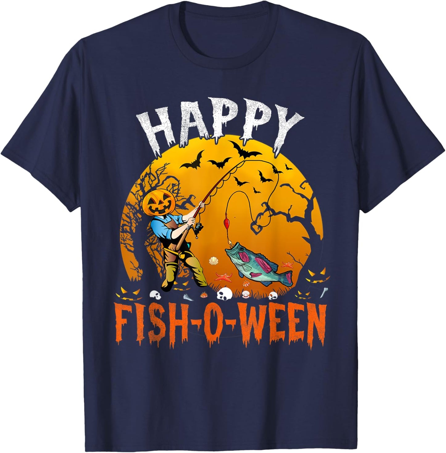Happy Fish-o-ween Halloween Funny Fishing Fisherman Costume T-Shirt - T-Shirt | Navy