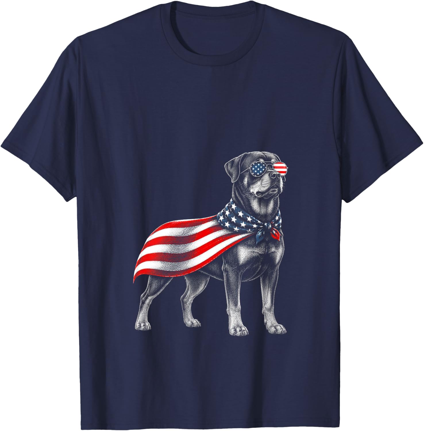 Women's Rottweiler 4th of July US American Flag Rottie Dog Patriotic V-Neck T-Shirt - T-Shirt | Navy