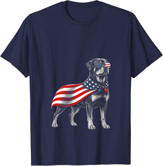 Women's Rottweiler 4th of July US American Flag Rottie Dog Patriotic V-Neck T-Shirt - T-Shirt | Navy