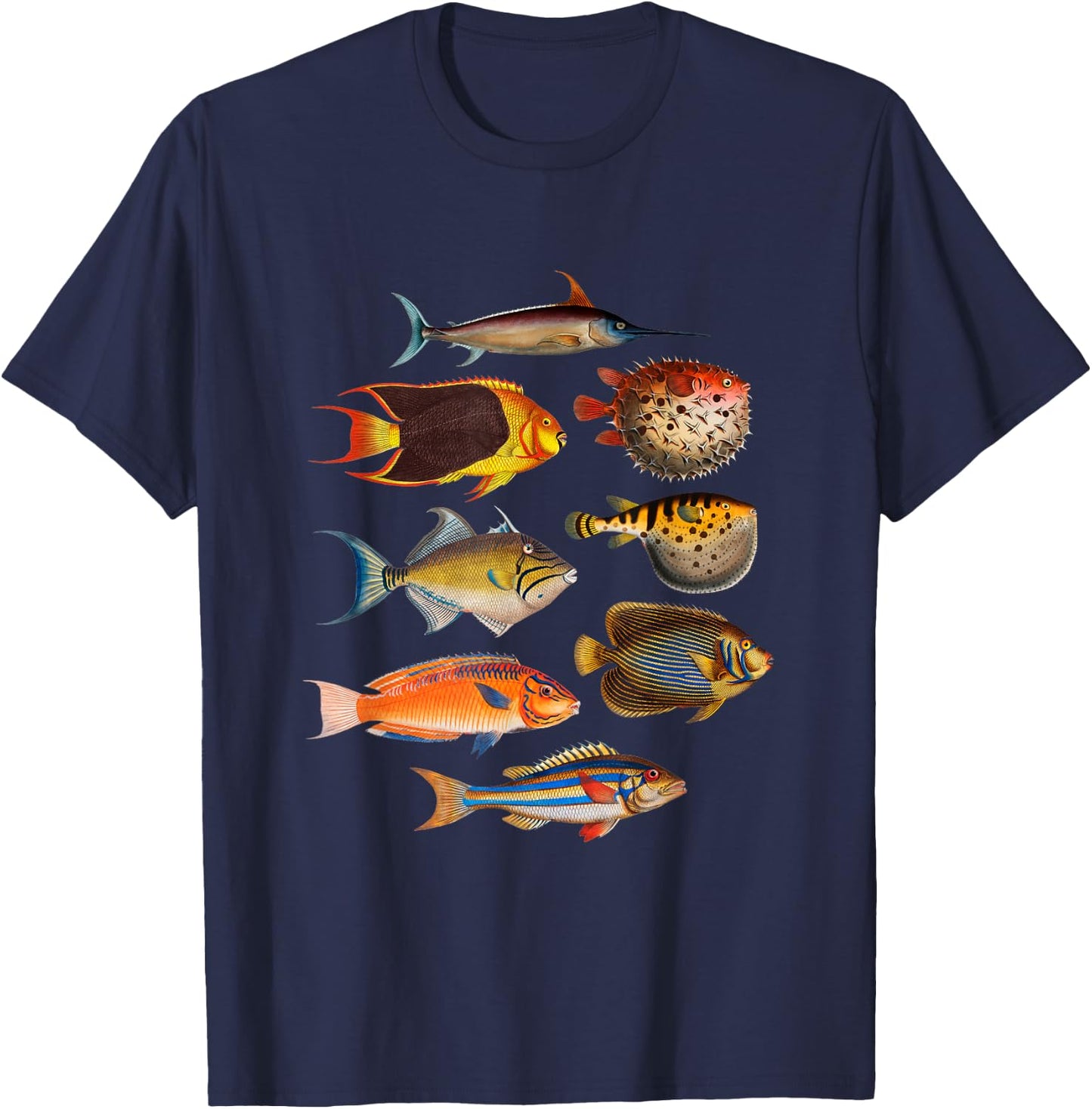 Ichthyology Fishes History Earth And Nature Sea Antique Art T-Shirt - T-Shirt | Navy