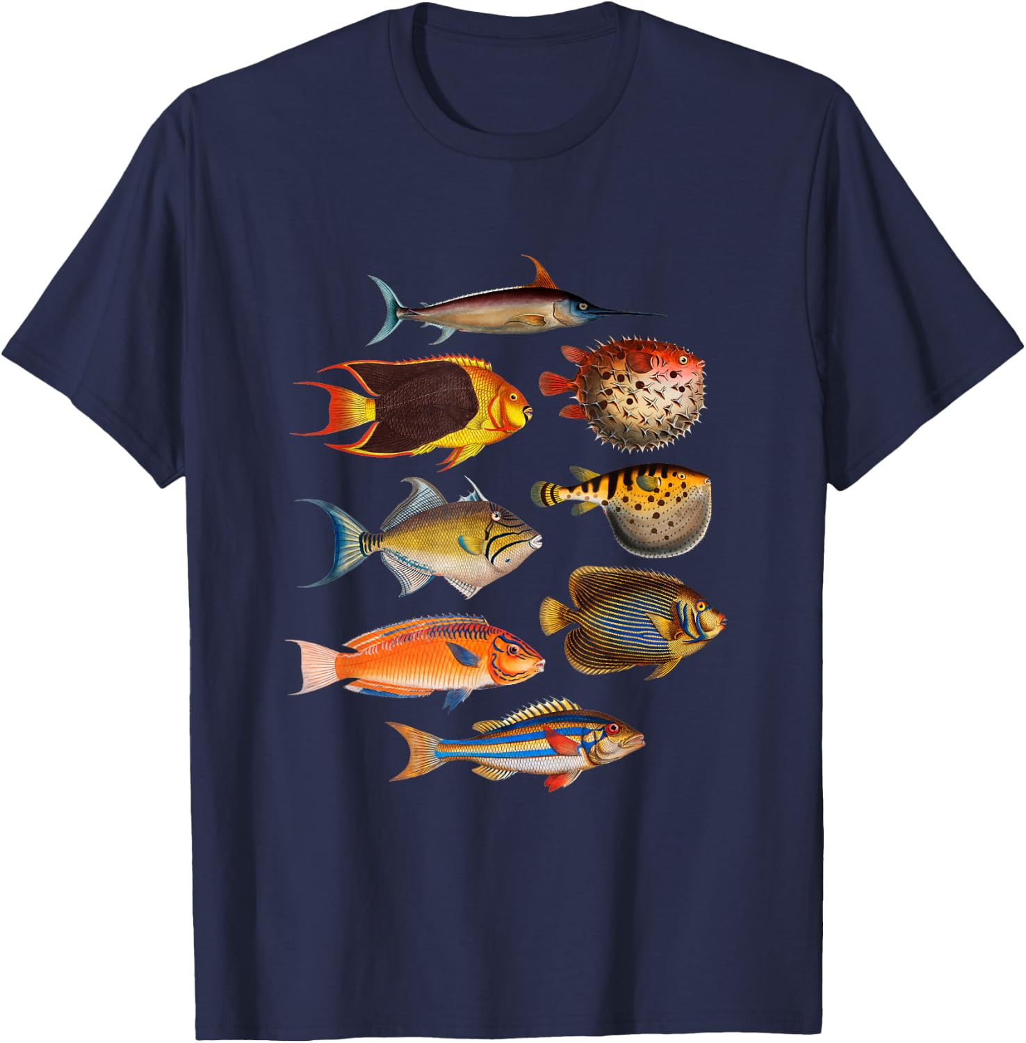 Ichthyology Fishes History Earth And Nature Sea Antique Art T-Shirt - T-Shirt | Navy
