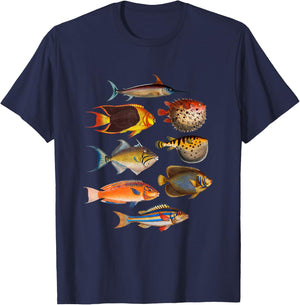 Ichthyology Fishes History Earth And Nature Sea Antique Art T-Shirt - T-Shirt | Navy