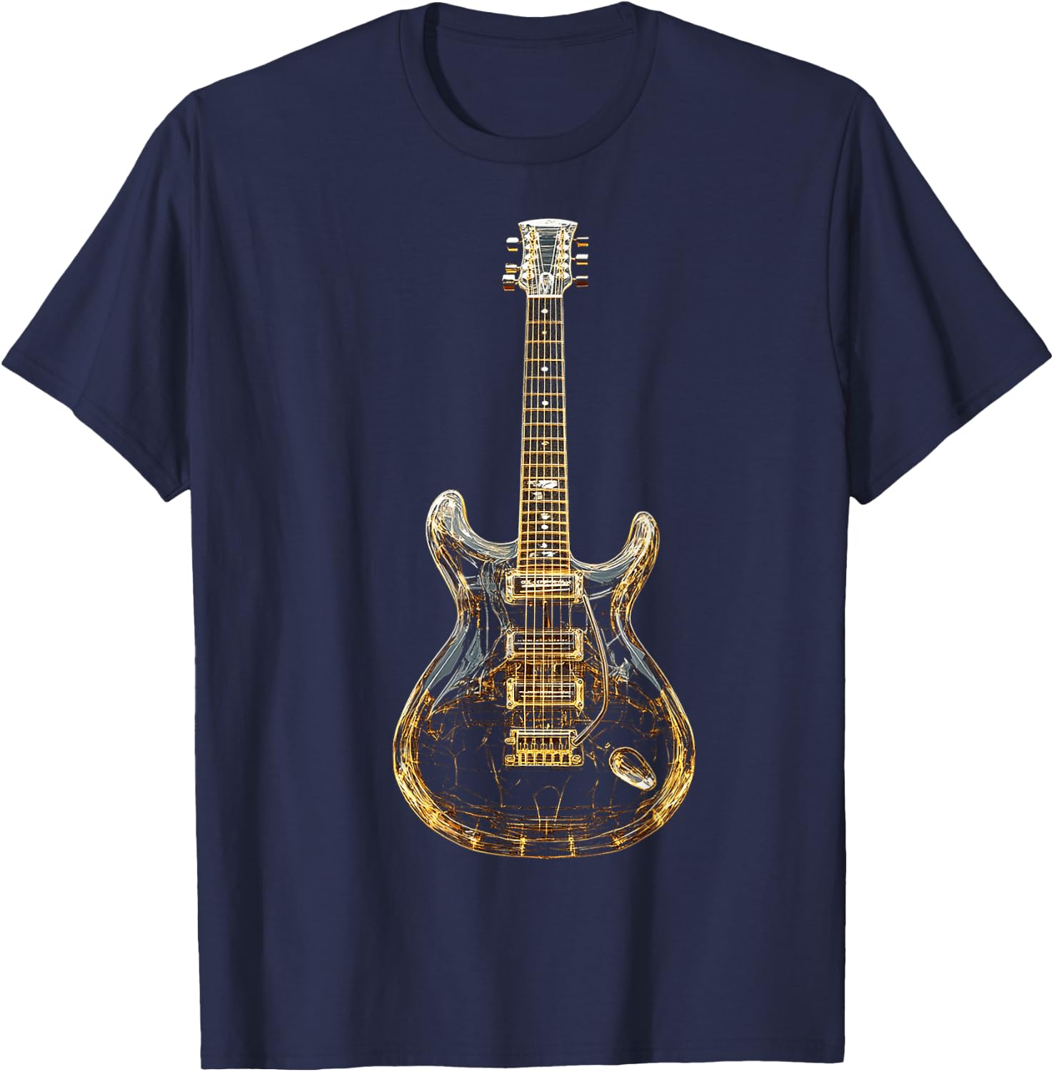 Guitar Musical Instrument Pattern Illustration Guitar , Black, S T-Shirt - T-Shirt | Navy