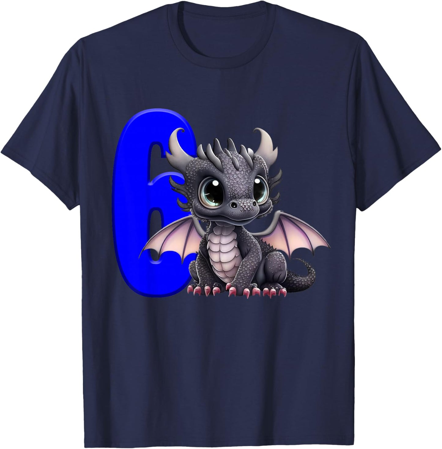 6th Birthday Shirt Dragon Party Birthday Boy Blue Kids 6 Six T-Shirt - T-Shirt | Navy