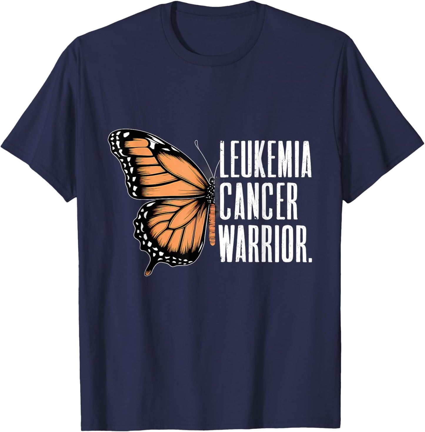 Leukemia Cancer Awareness Butterfly Warrior Orange Ribbon T-Shirt - T-Shirt | Navy